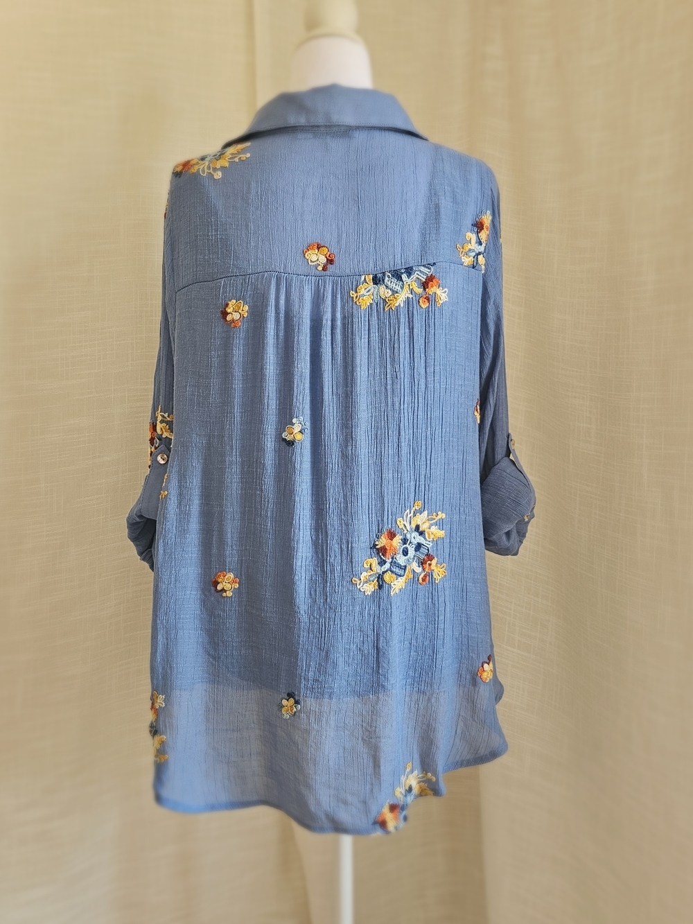FIGUEROA & FLOWER 2-Piece Set Floral Embroidered Blue Tunic Blouse Cami Size 1X - Picture 6 of 16